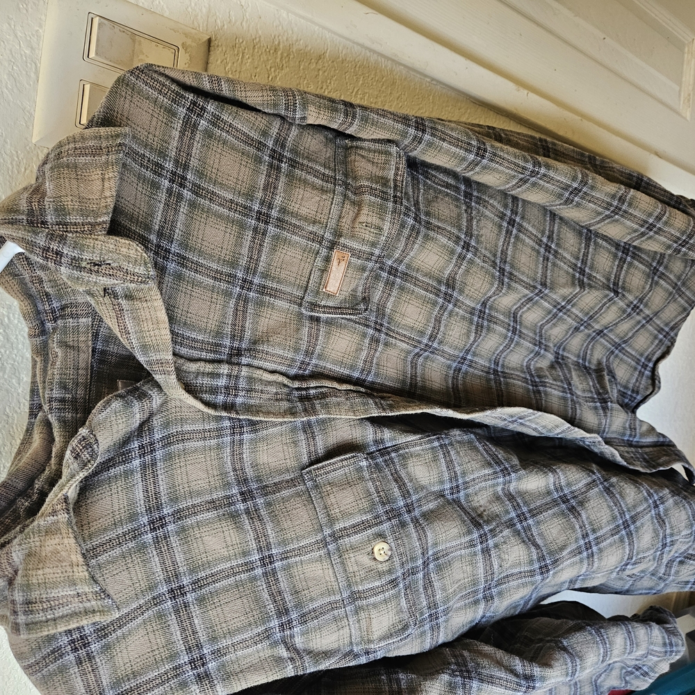Carhartt Tan and Gray Plaid Shirt 100% Cotton Heavy Duty Mens XL Work Western